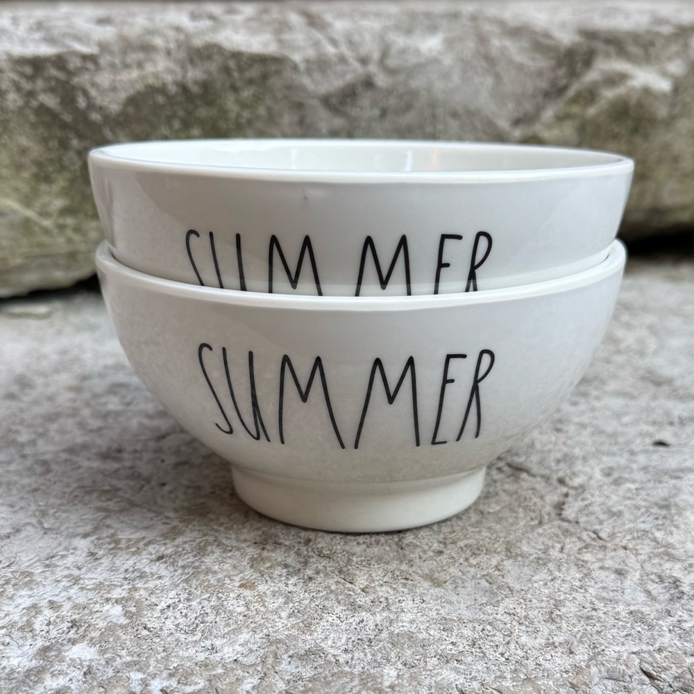 Rae Dunn SUMMER White Melamine Bowls with Black Lettering- Set of 2